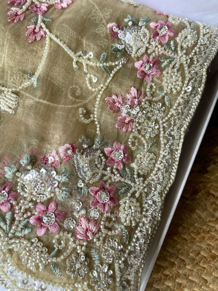 Sorelle Beige Organza Saree with Cut Dana Embroidery