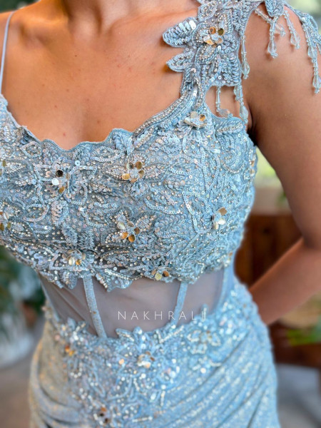 Celine Blue Couture Indo-Western Gown