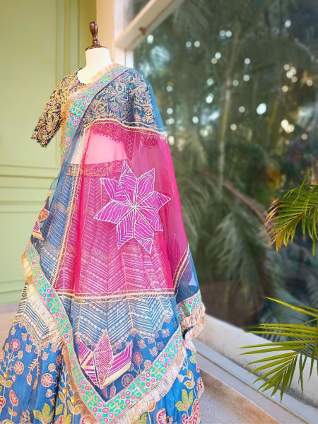 Briona Blue Bridal Lehenga Set with Zari Sequin and Gota Work