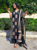 Ravion Black Straight Suit Set with Heritage Print Dupatta