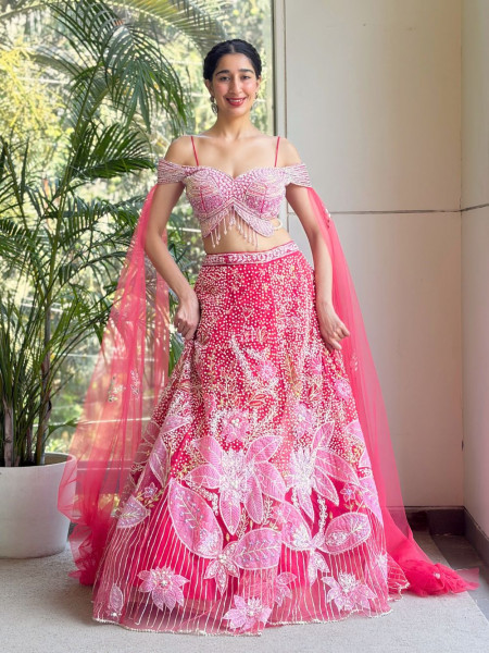 Aveline Magenta Lehenga with Sequin & Pearl Detailing