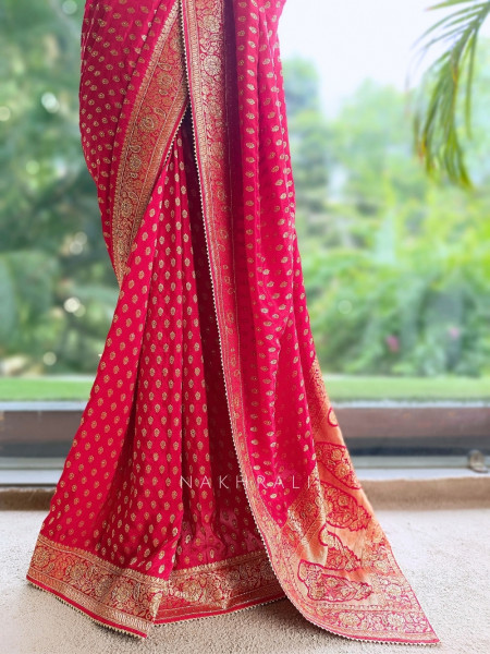 Brocade Medallion Red Banarasi Georgette Saree