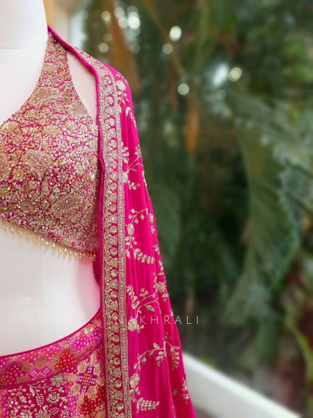 Ruhani Magenta Brocade Lehenga with Zari and Sequin Work