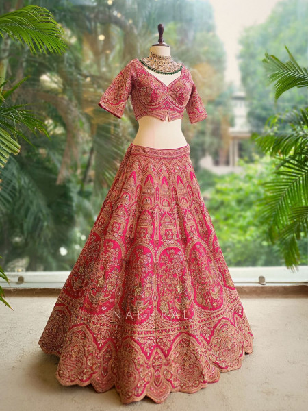 Rajmohini Magenta Bridal Lehenga with Zari and Stone Work