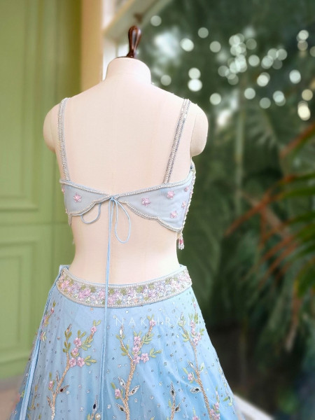 Aurelia Sky Blue Net Lehenga with Beads & Sequin Embroidery