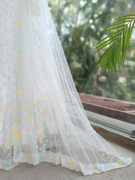 Brinelle Cream Net Lehenga with Floral Cut Dana Work