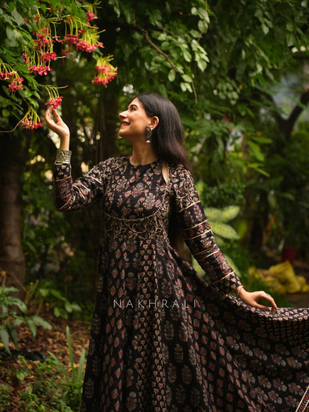 Dilkash Black Kalidar Long Dress