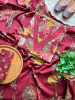 Floraison Maroon Cotton Dress Material with Mirror Work