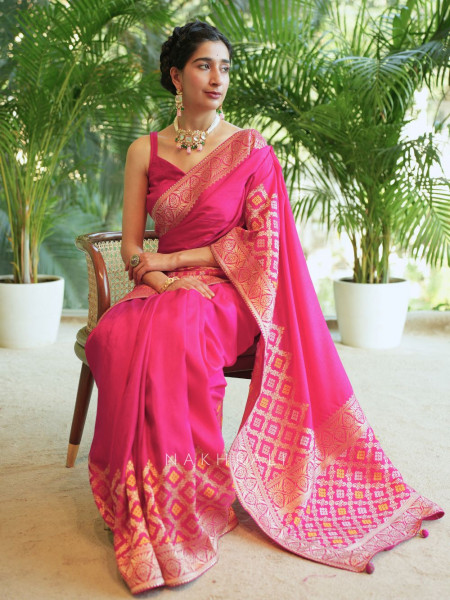 Magenta Silk Saree with Brocade Work Border