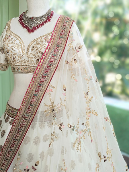 Veda Cream Raw Silk Bridal Lehenga