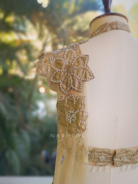 Aurevia Beige Indo-Western Mermaid Lehenga with Sequin and Pearl Work