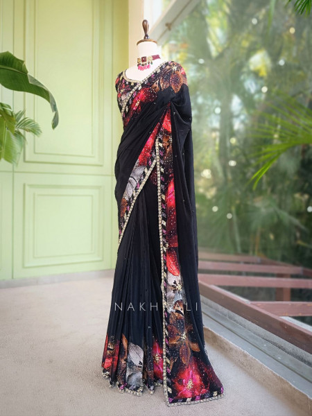 Midnight Petal Party Saree with Sequin Work