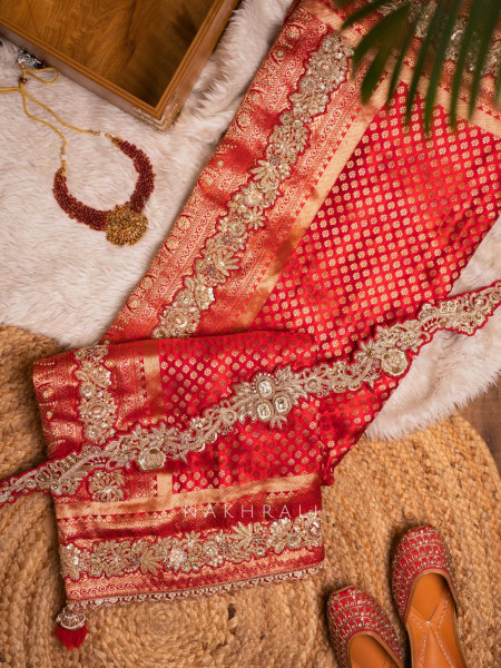 Shringaar Red Brocade Silk Saree with Zari and Sequin Work