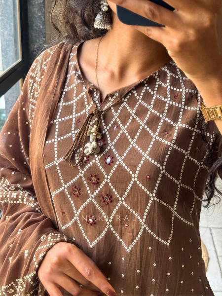Navira Brown Printed Kurta Palazzo Set with Dori Detail