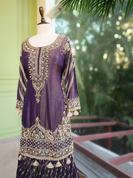 Zorynth Purple Kurta Sharara Set with Zari Embroidery