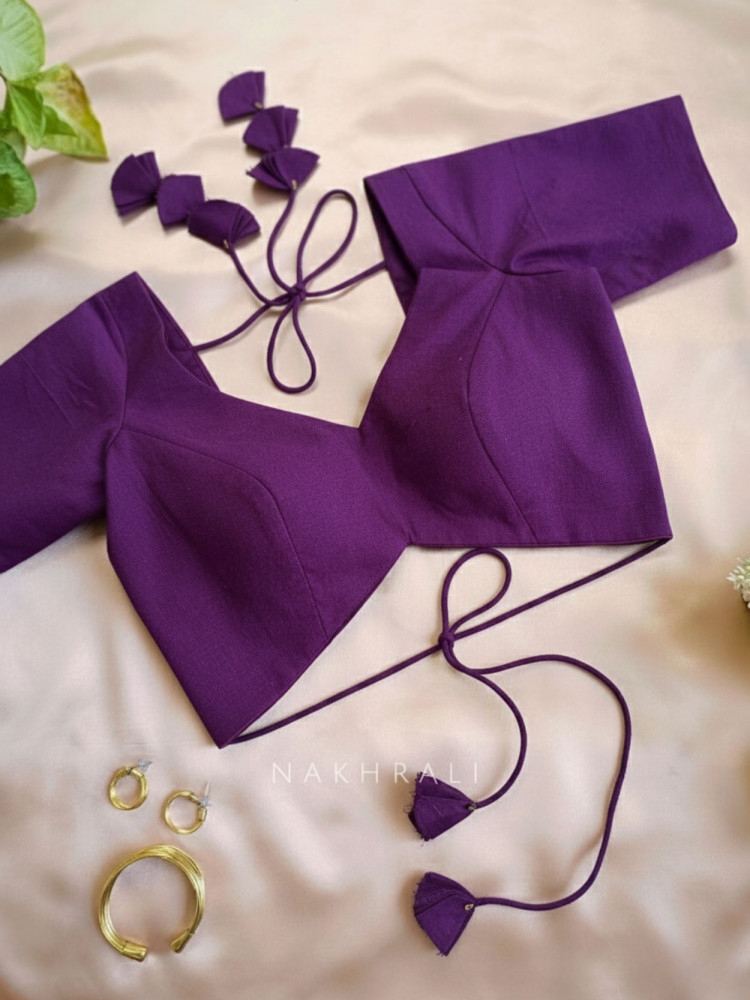 Image of Malika Solid Purple Cotton Silk Blouse