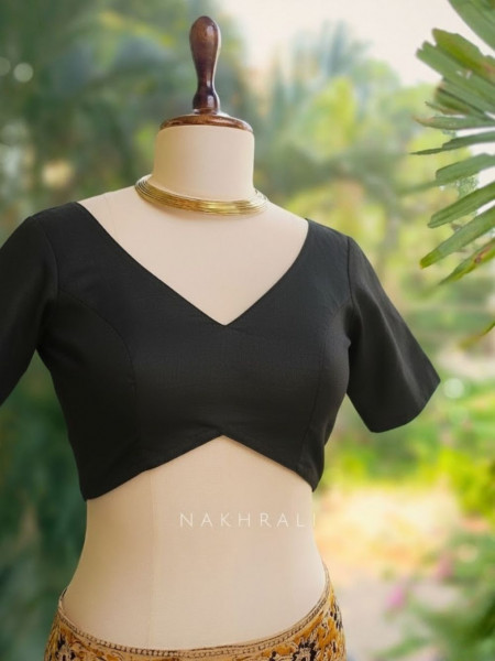 Malika Solid Black Cotton Silk Blouse