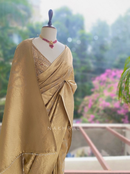 Resham Pista Green Saree with Readymade Blouse