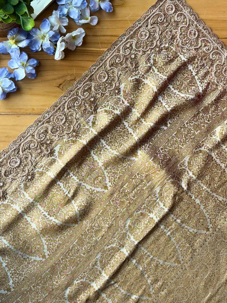 Svaran Lata Cream Banarasi Brocade Saree with Cut Dana Work