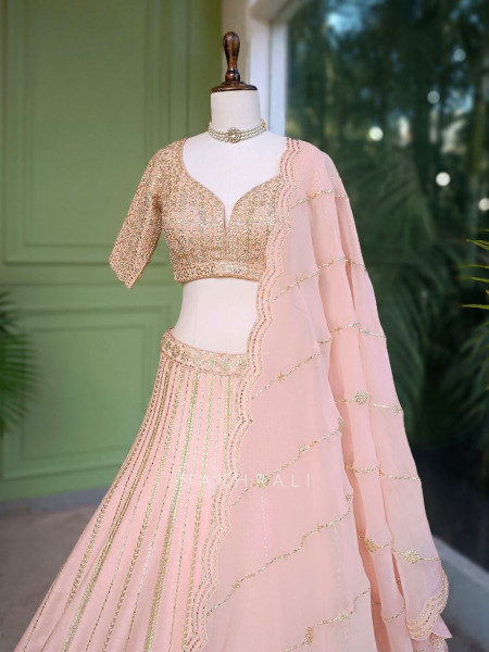 Noor-e-Gulab Peach Silk Lehenga with Gota Patti Zari Sequin Work