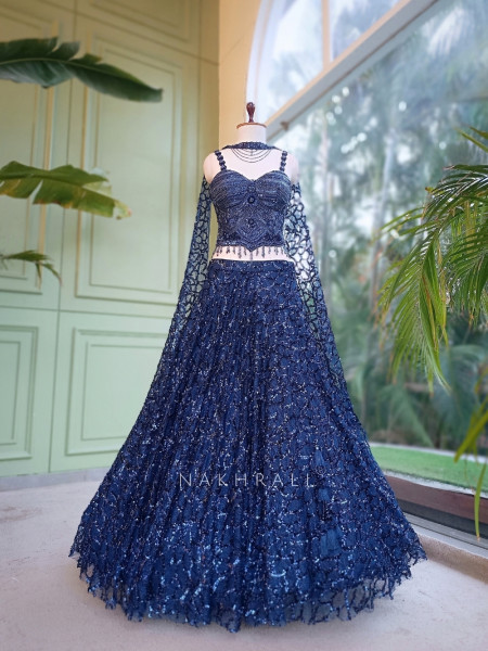 Koa Midnight Blue Indo-Western Lehenga