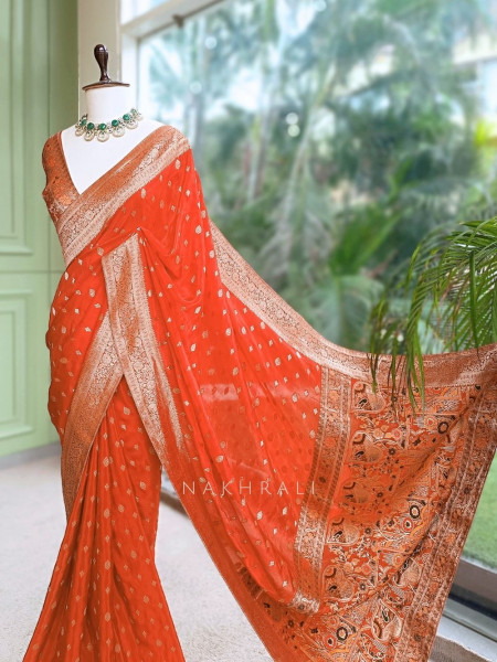 Asmi Orange Banarasi Khaddi Georgette  Saree
