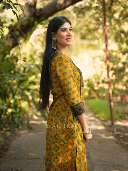 Rozana Mustard Cotton Kurta