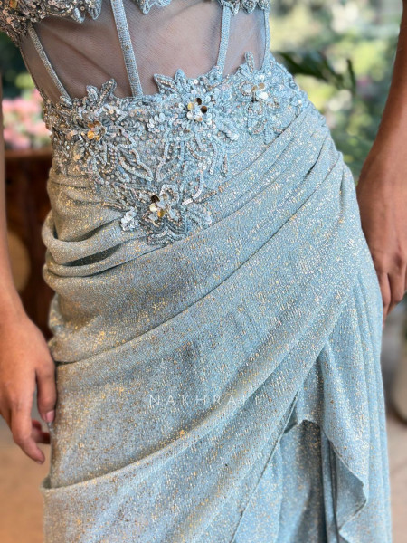 Celine Blue Couture Indo-Western Gown