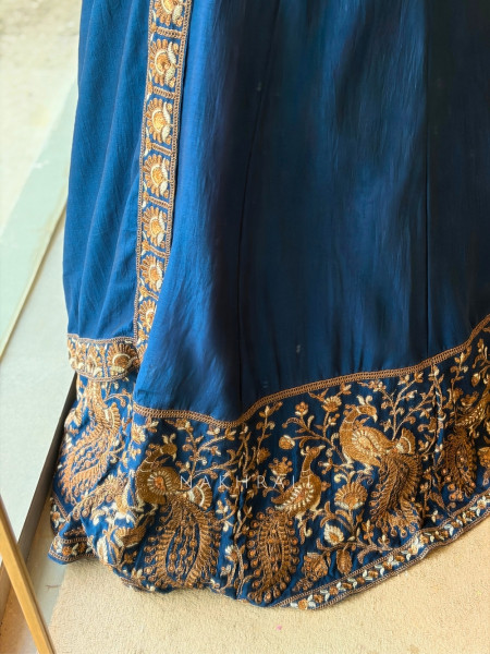 Dastaan Teal Blue Chinon Kalidar Anarkali Set