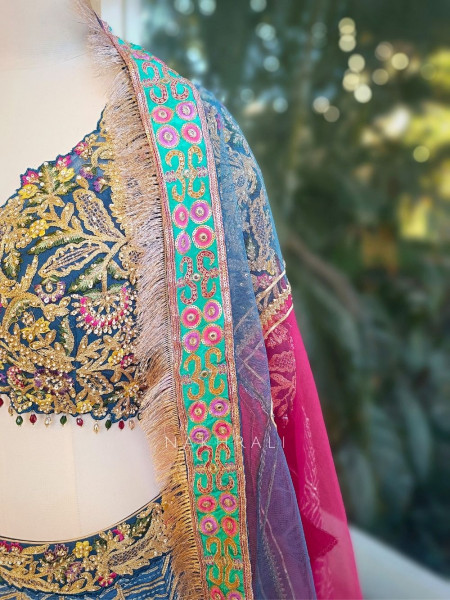 Briona Blue Bridal Lehenga Set with Zari Sequin and Gota Work