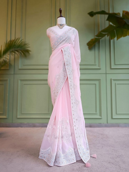 Apsara Scallop Embroidered Saree With Running Blouse