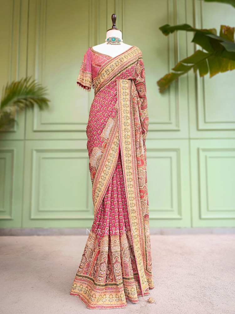 Image of Nazneen Multicolor Printed Saree with Sequin Work
