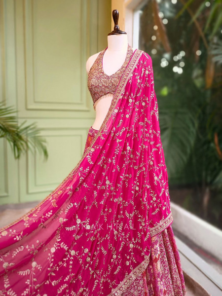 Ruhani Magenta Brocade Lehenga with Zari and Sequin Work