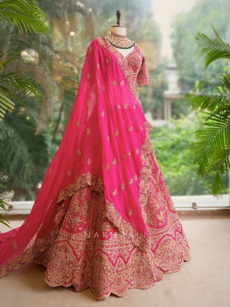Rajmohini Magenta Bridal Lehenga with Zari and Stone Work