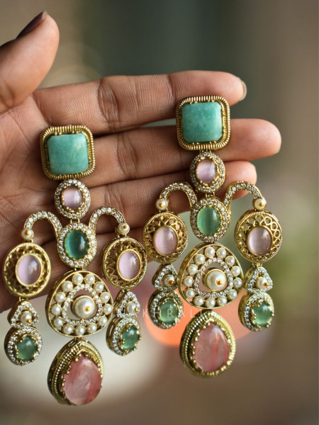Iraaya  Sea Green Multistone Statement Earrings