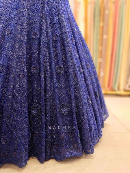 Royal Blue Embroidered Lehenga Set with Beads and Sequins