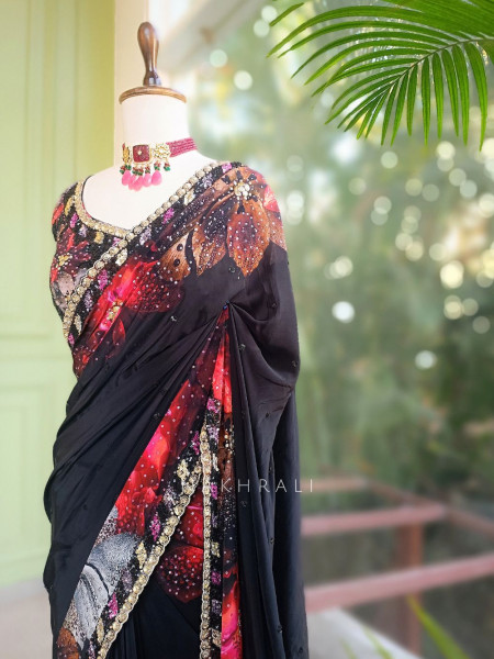 Midnight Petal Party Saree with Sequin Work