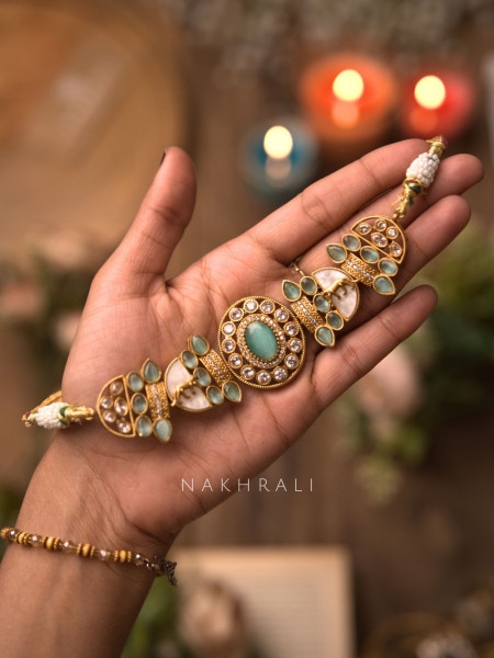 Zareen Sea Green Polki Style Choker Set with Matching Earrings