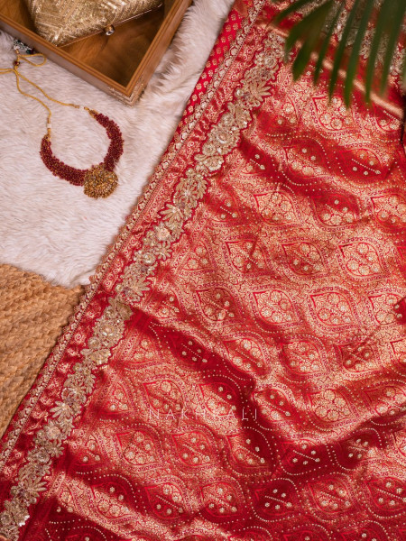 Shringaar Red Brocade Silk Saree with Zari and Sequin Work