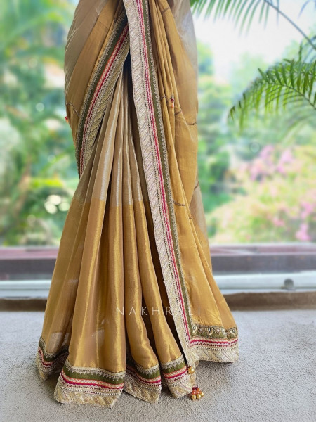 Kairi Mehendi Green Saree with Zari And Mirror Work
