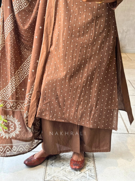 Navira Brown Printed Kurta Palazzo Set with Dori Detail