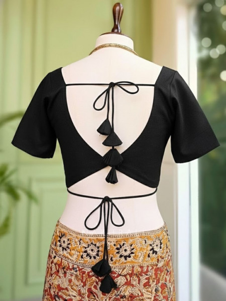 Malika Solid Black Cotton Silk Blouse