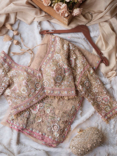 Glitter & Glam Dusty Peach Saree with Readymade Blouse