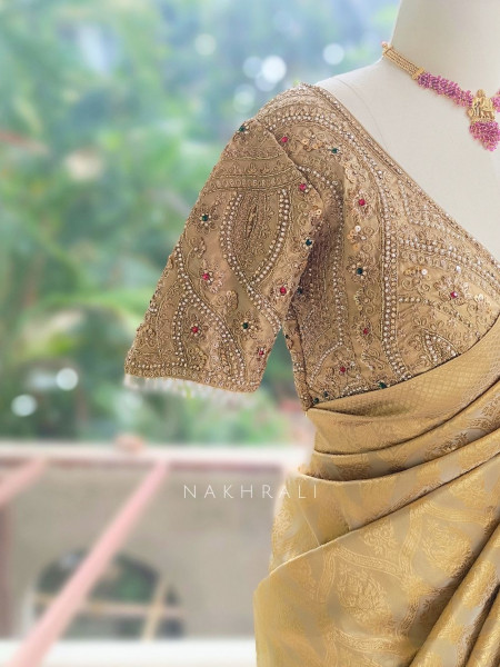 Resham Pista Green Saree with Readymade Blouse