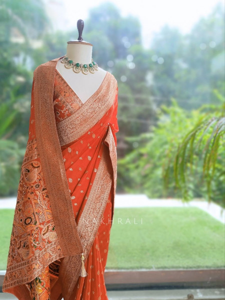 Asmi Orange Banarasi Khaddi Georgette  Saree