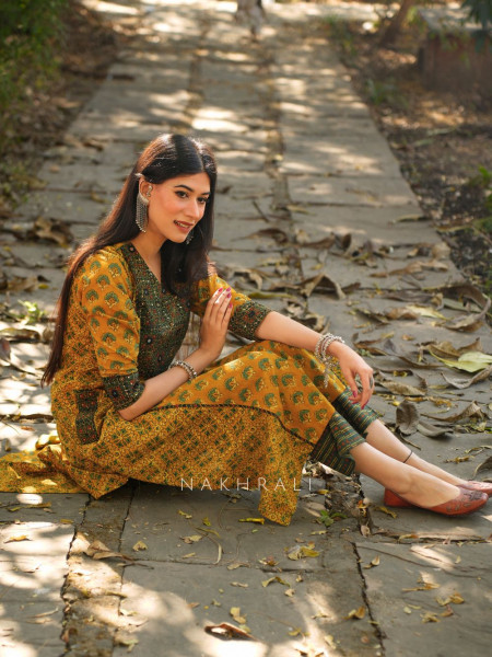 Rozana Mustard Cotton Kurta