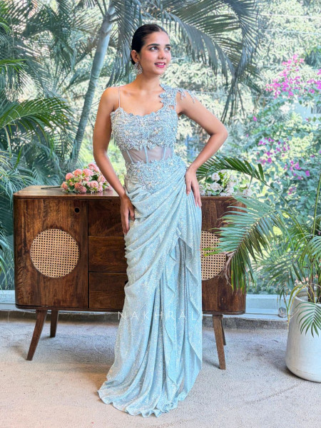 Celine Blue Couture Indo-Western Gown