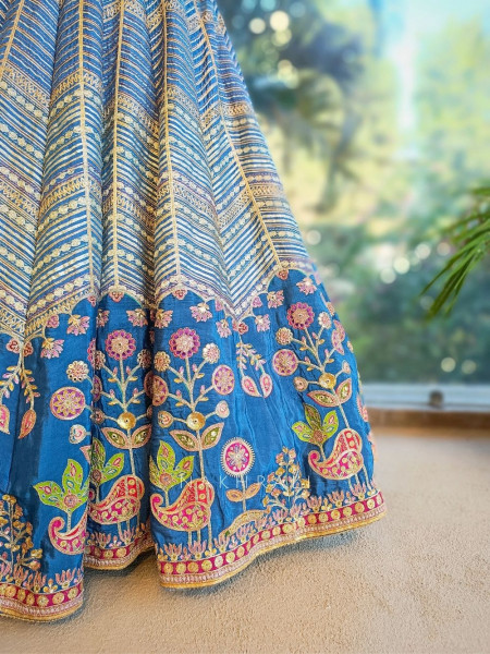 Briona Blue Bridal Lehenga Set with Zari Sequin and Gota Work