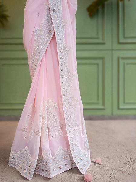 Apsara Scallop Embroidered Saree With Running Blouse