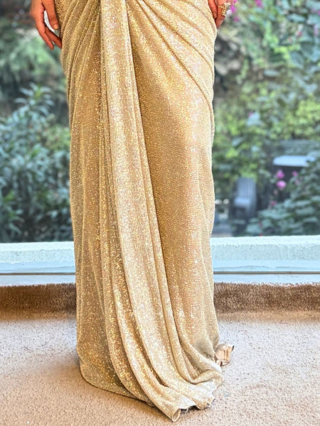 Neferta Beige Sequins Drape Gown